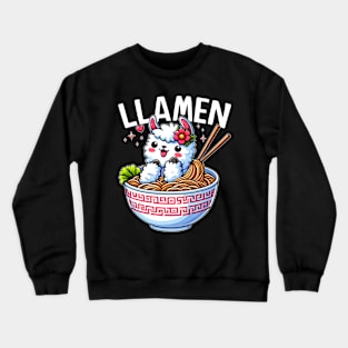 Ramen Noodles Llama Llamen Funny Kawaii Crewneck Sweatshirt